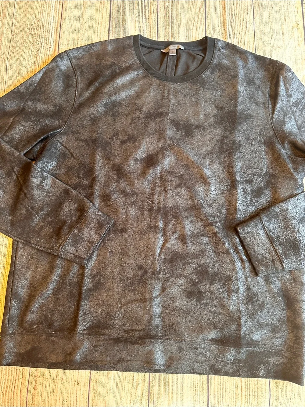 John Varvatos Men’s L Metallic Black Coated Crewneck Sweatshirt